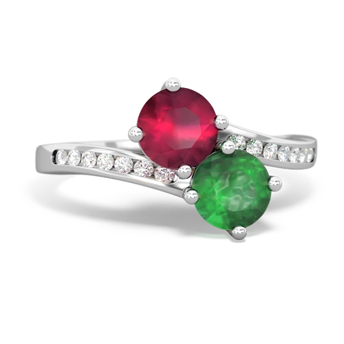 ruby-emerald two stone channel ring