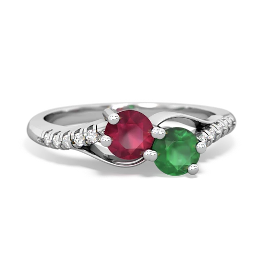 ruby-emerald two stone infinity ring