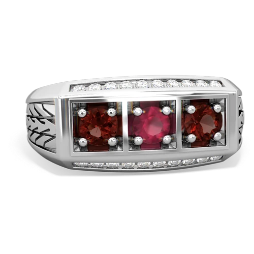 ruby-garnet three stone ring