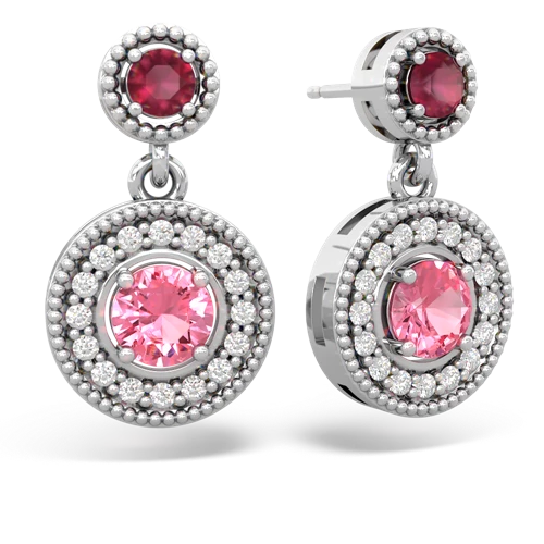 ruby-pink sapphire halo earrings
