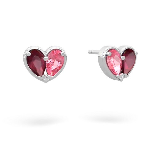 ruby-pink sapphire one heart earrings