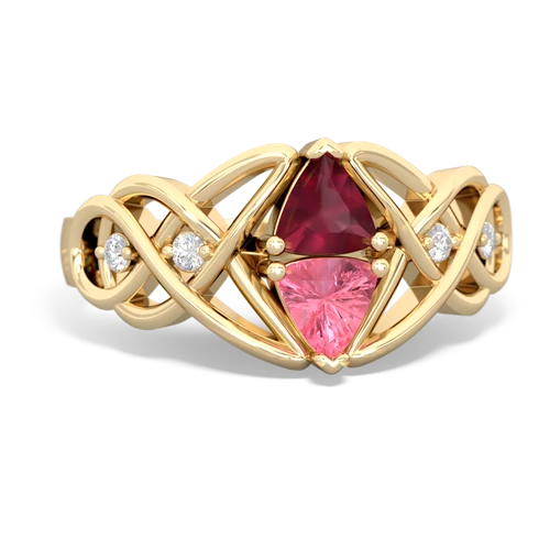 ruby-pink sapphire celtic knot ring