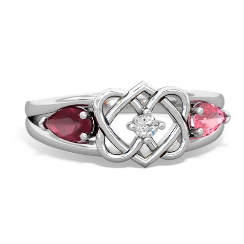 ruby-pink sapphire double heart ring