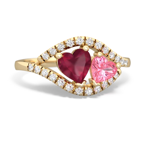 ruby-pink sapphire mother child ring