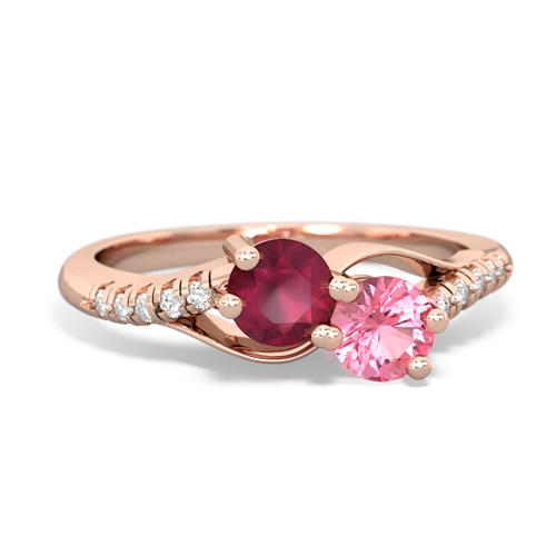 ruby-pink sapphire two stone infinity ring