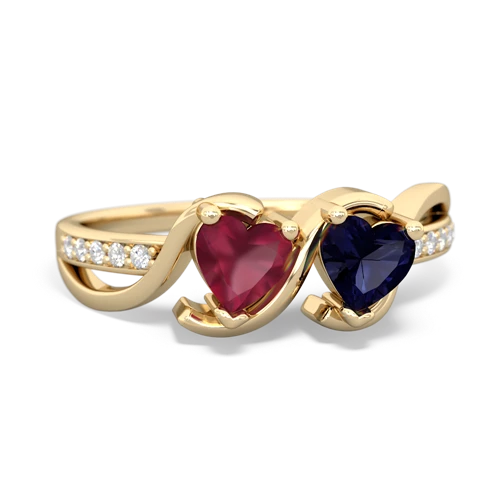 ruby-sapphire double heart ring