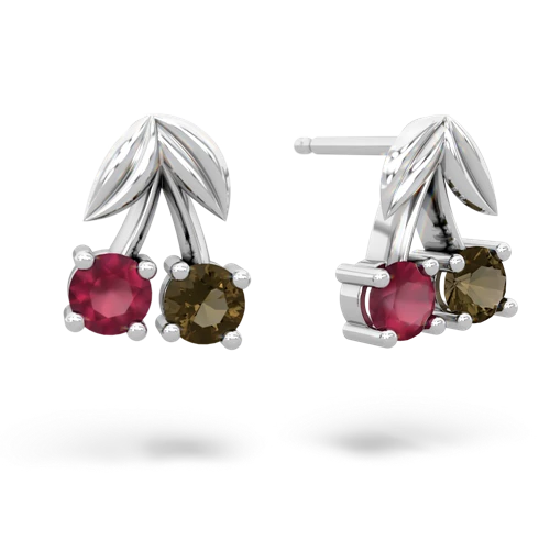 ruby-smoky quartz cherries earrings