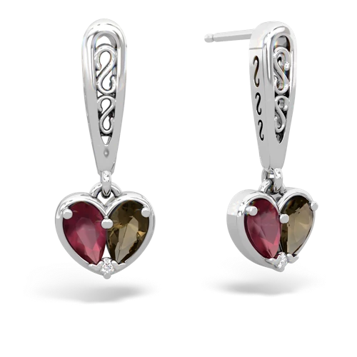 ruby-smoky quartz filligree earrings