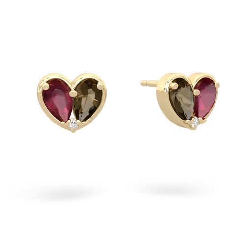 ruby-smoky quartz one heart earrings