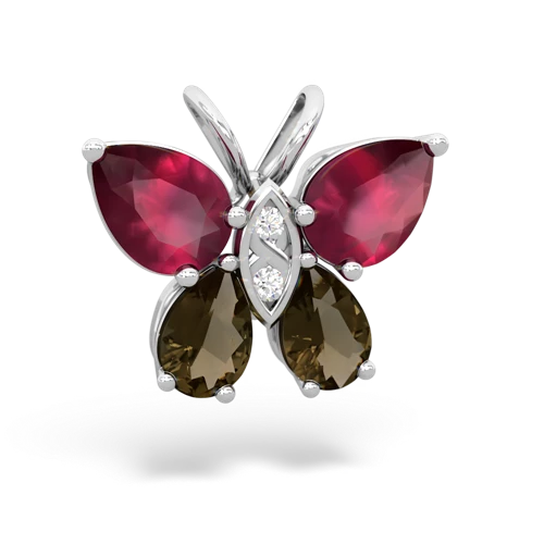 ruby-smoky quartz butterfly pendant