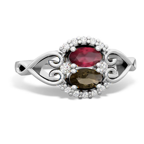 ruby-smoky quartz antique keepsake ring