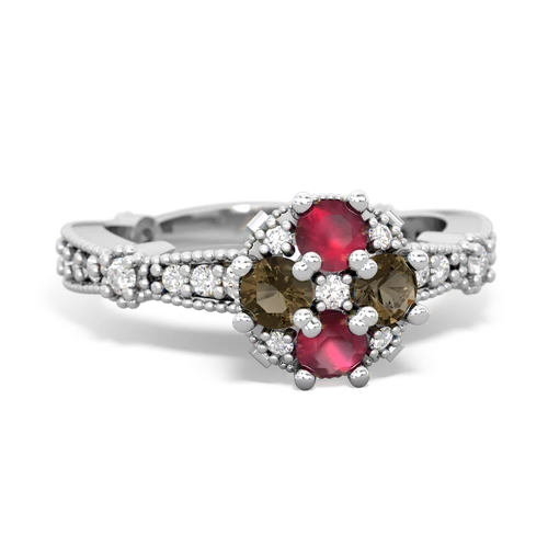 ruby-smoky quartz art deco engagement ring