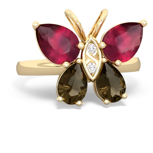 ruby-smoky quartz butterfly ring
