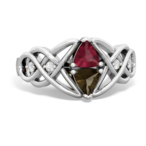 ruby-smoky quartz celtic knot ring