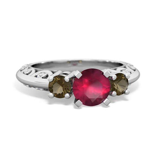 ruby-smoky quartz engagement ring