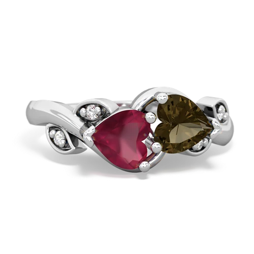 ruby-smoky quartz floral keepsake ring