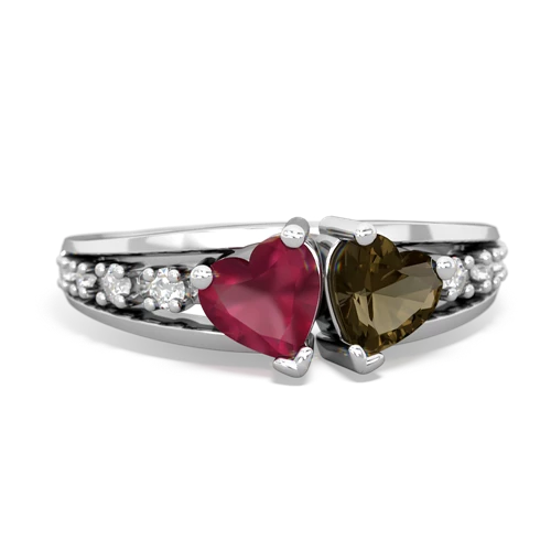 ruby-smoky quartz modern ring