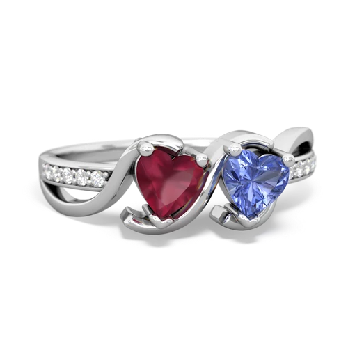 ruby-tanzanite double heart ring