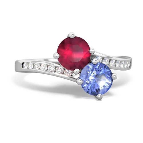 ruby-tanzanite two stone channel ring