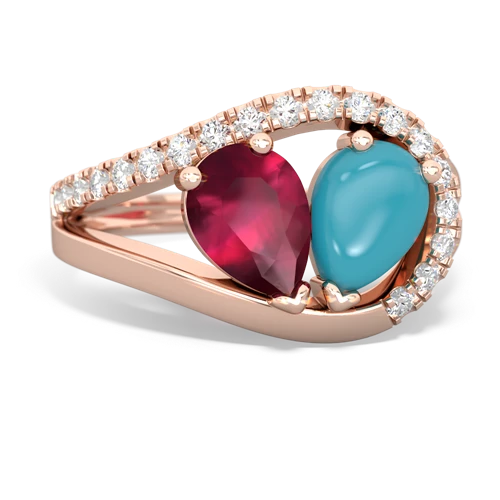 ruby-turquoise pave heart ring