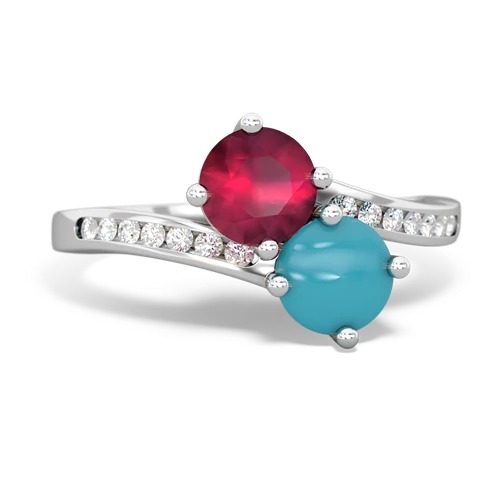 ruby-turquoise two stone channel ring