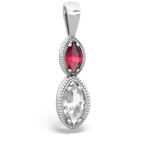 ruby-white topaz antique milgrain pendant