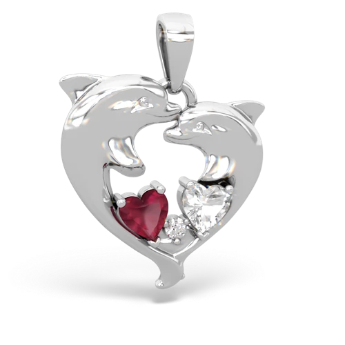 ruby-white topaz dolphins pendant