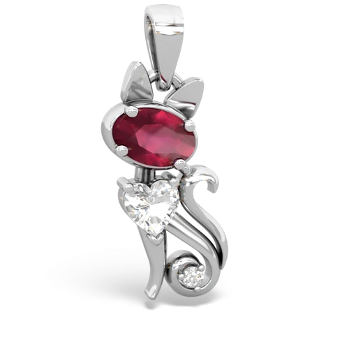 ruby-white topaz kitten pendant