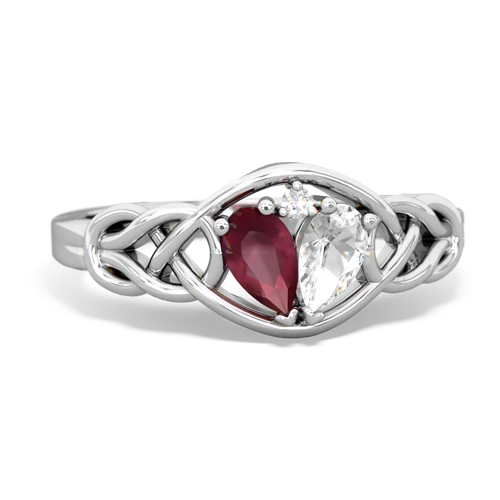ruby-white topaz celtic knot ring