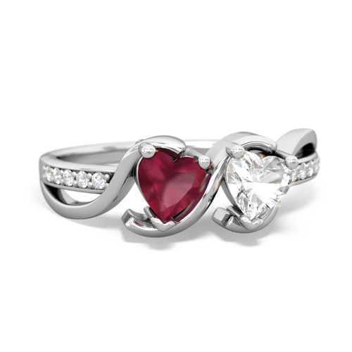 ruby-white topaz double heart ring