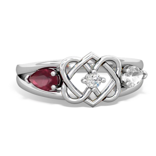 ruby-white topaz double heart ring