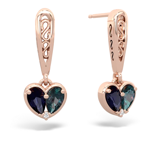 sapphire-alexandrite filligree earrings