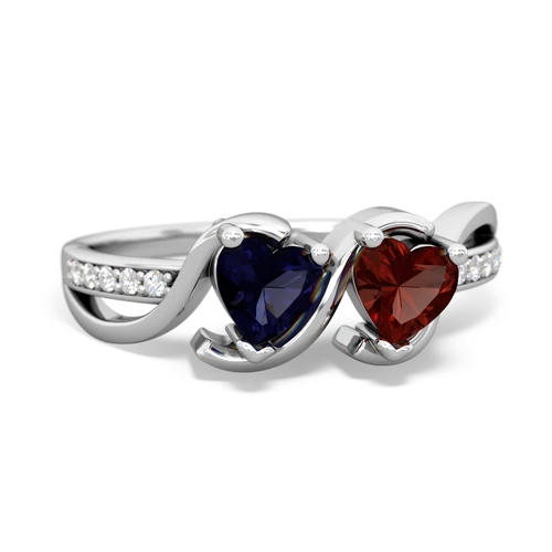 sapphire-garnet double heart ring