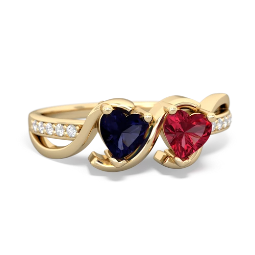 sapphire-lab ruby double heart ring