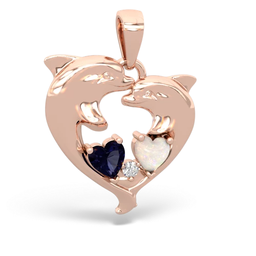 sapphire-opal dolphins pendant