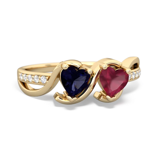 sapphire-ruby double heart ring