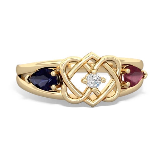 sapphire-ruby double heart ring