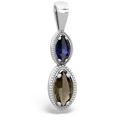 sapphire-smoky quartz antique milgrain pendant