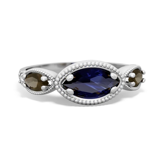 sapphire-smoky quartz milgrain marquise ring