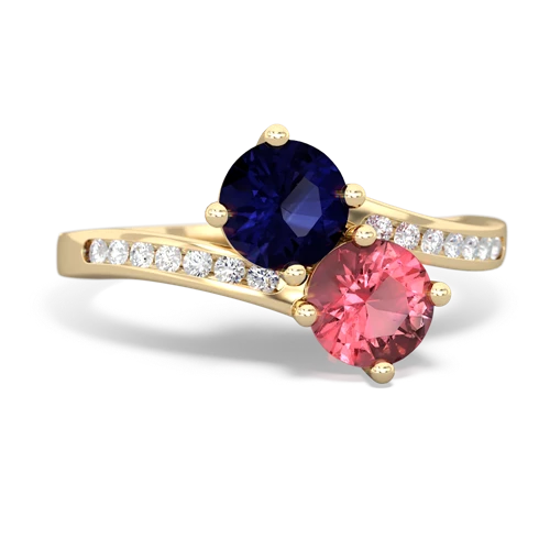 sapphire-tourmaline two stone channel ring