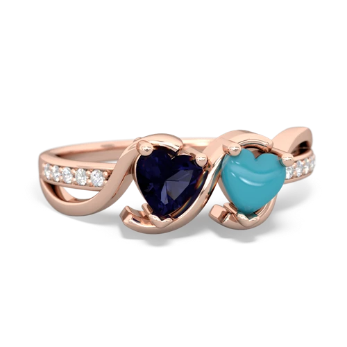 sapphire-turquoise double heart ring
