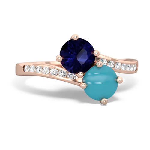 sapphire-turquoise two stone channel ring