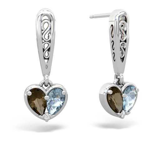 smoky quartz-aquamarine filligree earrings