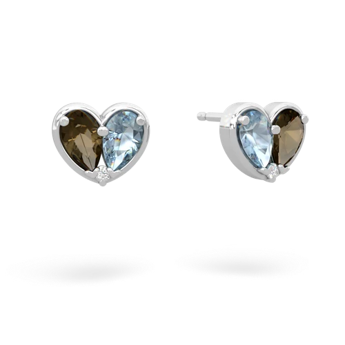 smoky quartz-aquamarine one heart earrings
