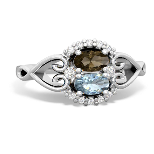 smoky quartz-aquamarine antique keepsake ring