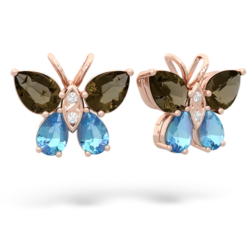 smoky quartz-blue topaz butterfly earrings