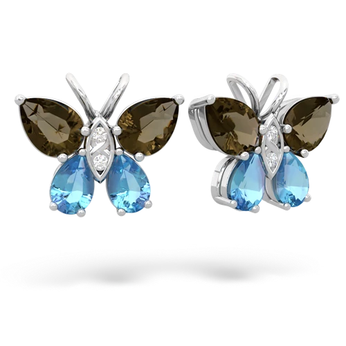 smoky quartz-blue topaz butterfly earrings