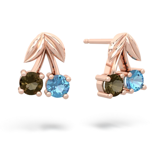 smoky quartz-blue topaz cherries earrings