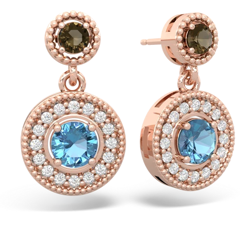 smoky quartz-blue topaz halo earrings