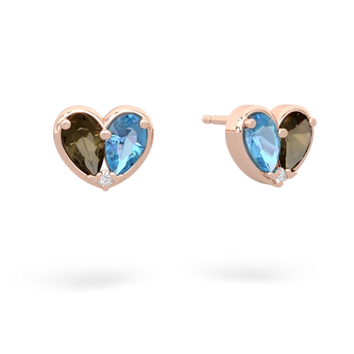 smoky quartz-blue topaz one heart earrings